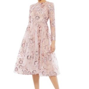 FLORAL EMBELLISHED LONG SLEEVE A-LINE DRESS